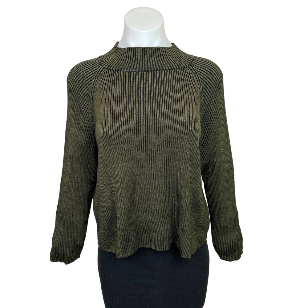 Bar III Womens Gold Metallic Ribbed Knit Mock Neck Long Sleeve Sweater Top Sz M
